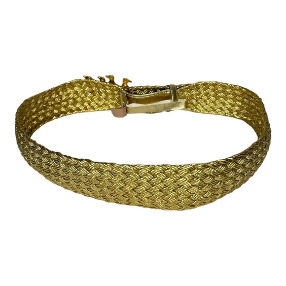 Vintage Gold Penguin Buckle Woven Belt M/L Glam Novelty Animal Regency Eclectic - Picture 3 of 6